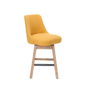 English Elm 360° Swivel Boucle Counter Stools Set of 2 Mid-Century Wood Legs Kitchen Island Yellow W3523P516812