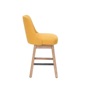 English Elm 360° Swivel Boucle Counter Stools Set of 2 Mid-Century Wood Legs Kitchen Island Yellow W3523P516812