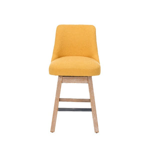 English Elm 360° Swivel Boucle Counter Stools Set of 2 Mid-Century Wood Legs Kitchen Island Yellow W3523P516812