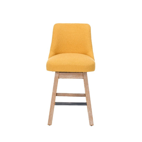 English Elm 360° Swivel Boucle Counter Stools Set of 2 Mid-Century Wood Legs Kitchen Island Yellow W3523P516812