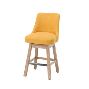 English Elm 360° Swivel Boucle Counter Stools Set of 2 Mid-Century Wood Legs Kitchen Island Yellow W3523P516812