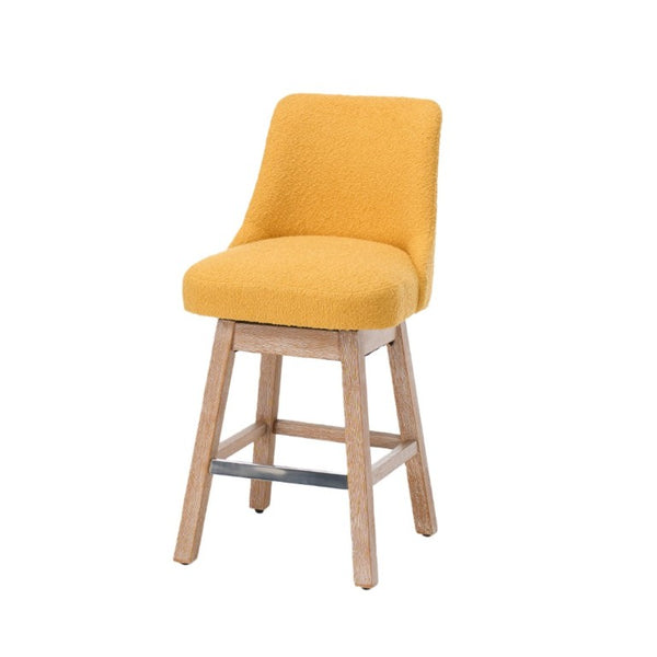 English Elm 360° Swivel Boucle Counter Stools Set of 2 Mid-Century Wood Legs Kitchen Island Yellow W3523P516812