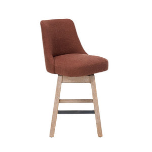 English Elm 360° Swivel Boucle Counter Stools Set of 2 Mid-Century Wood Legs Kitchen Island Burgundy W3523P516813