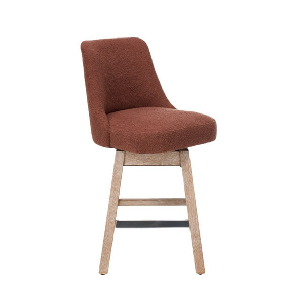 English Elm 360° Swivel Boucle Counter Stools Set of 2 Mid-Century Wood Legs Kitchen Island Burgundy W3523P516813