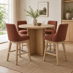 English Elm 360° Swivel Boucle Counter Stools Set of 2 Mid-Century Wood Legs Kitchen Island Burgundy W3523P516813