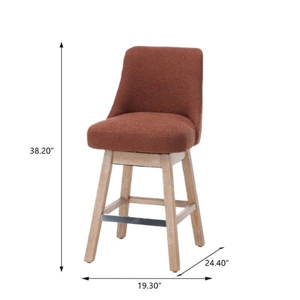 English Elm 360° Swivel Boucle Counter Stools Set of 2 Mid-Century Wood Legs Kitchen Island Burgundy W3523P516813