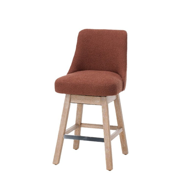 English Elm 360° Swivel Boucle Counter Stools Set of 2 Mid-Century Wood Legs Kitchen Island Burgundy W3523P516813