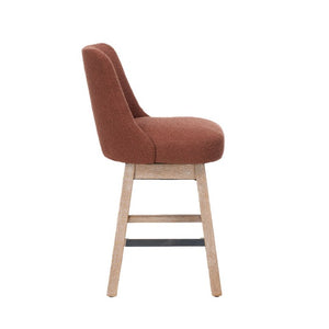 English Elm 360° Swivel Boucle Counter Stools Set of 2 Mid-Century Wood Legs Kitchen Island Burgundy W3523P516813