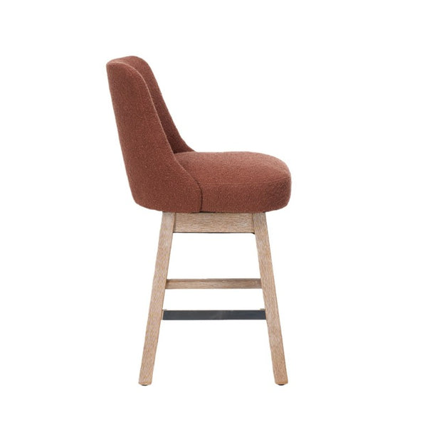 English Elm 360° Swivel Boucle Counter Stools Set of 2 Mid-Century Wood Legs Kitchen Island Burgundy W3523P516813