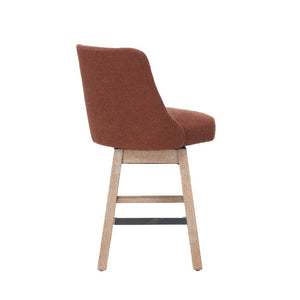 English Elm 360° Swivel Boucle Counter Stools Set of 2 Mid-Century Wood Legs Kitchen Island Burgundy W3523P516813