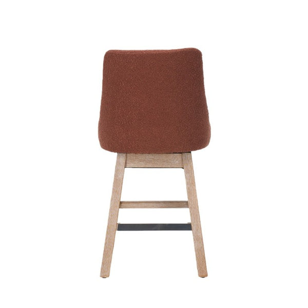 English Elm 360° Swivel Boucle Counter Stools Set of 2 Mid-Century Wood Legs Kitchen Island Burgundy W3523P516813