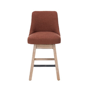 English Elm 360° Swivel Boucle Counter Stools Set of 2 Mid-Century Wood Legs Kitchen Island Burgundy W3523P516813