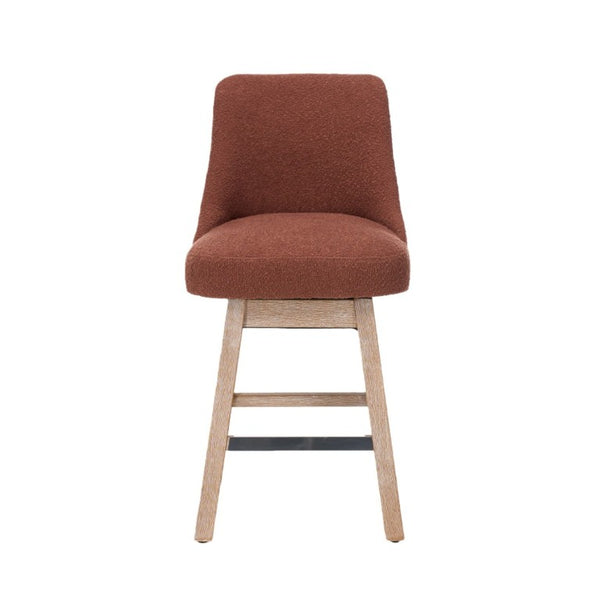 English Elm 360° Swivel Boucle Counter Stools Set of 2 Mid-Century Wood Legs Kitchen Island Burgundy W3523P516813