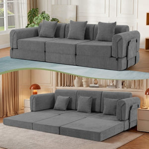 English Elm 100 Inch Chenille Cloud Sectional Sleeper Sofa with Fixed Frame and Storage Pocket Dark Gray W3523S00002