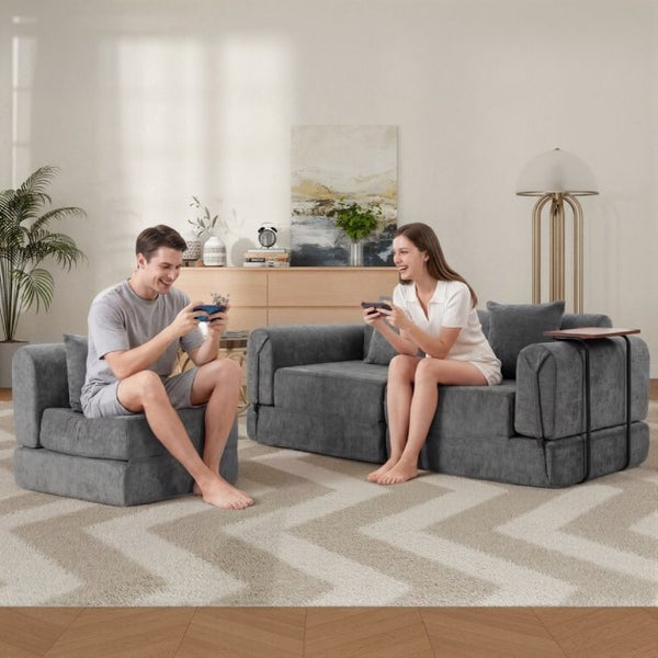 English Elm 100 Inch Chenille Cloud Sectional Sleeper Sofa with Fixed Frame and Storage Pocket Dark Gray W3523S00002