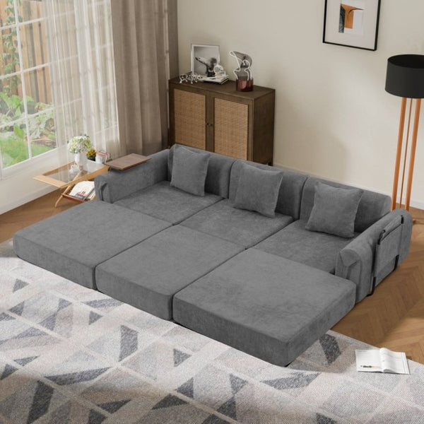 English Elm 100 Inch Chenille Cloud Sectional Sleeper Sofa with Fixed Frame and Storage Pocket Dark Gray W3523S00002