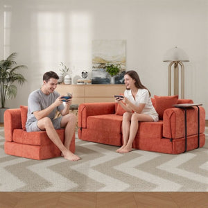 English Elm 100 Inch Chenille Cloud Sectional Sleeper Sofa with Fixed Frame and Storage Pocket Orange W3523S00003