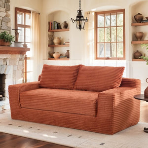 English Elm Memory Foam Convertible Loveseat Corduroy Upholstered Sleeper for Studio Apartments Orange W3561P417863