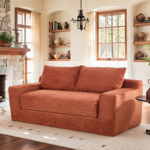 English Elm Memory Foam Convertible Loveseat Corduroy Upholstered Sleeper for Studio Apartments Orange W3561P417863