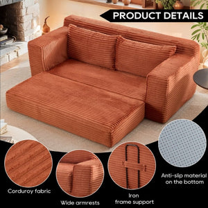 English Elm Memory Foam Convertible Loveseat Corduroy Upholstered Sleeper for Studio Apartments Orange W3561P417863