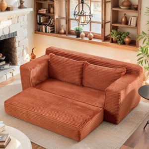 English Elm Memory Foam Convertible Loveseat Corduroy Upholstered Sleeper for Studio Apartments Orange W3561P417863