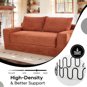 English Elm Memory Foam Convertible Loveseat Corduroy Upholstered Sleeper for Studio Apartments Orange W3561P417863