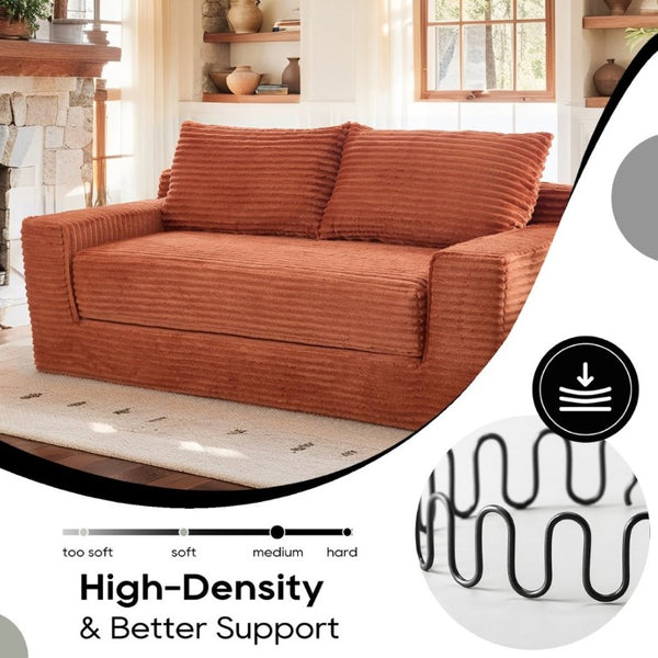 English Elm Memory Foam Convertible Loveseat Corduroy Upholstered Sleeper for Studio Apartments Orange W3561P417863