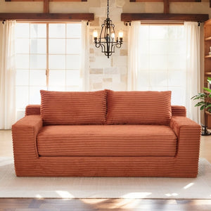 English Elm Memory Foam Convertible Loveseat Corduroy Upholstered Sleeper for Studio Apartments Orange W3561P417863