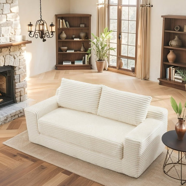 English Elm Memory Foam Convertible Loveseat Corduroy Upholstered Sleeper for Studio Apartments Beige W3561P417885