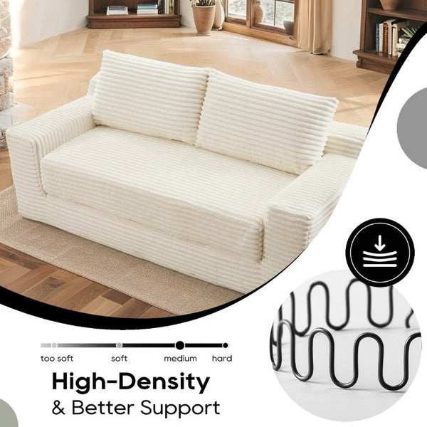 English Elm Memory Foam Convertible Loveseat Corduroy Upholstered Sleeper for Studio Apartments Beige W3561P417885