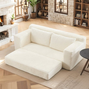 English Elm Memory Foam Convertible Loveseat Corduroy Upholstered Sleeper for Studio Apartments Beige W3561P417885