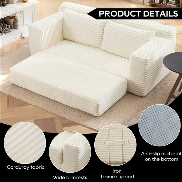 English Elm Memory Foam Convertible Loveseat Corduroy Upholstered Sleeper for Studio Apartments Beige W3561P417885