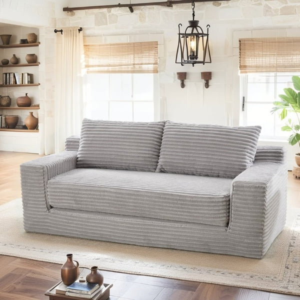English Elm Memory Foam Convertible Loveseat Corduroy Upholstered Sleeper for Studio Apartments Grey W3561P417887
