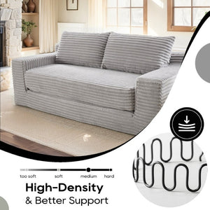 English Elm Memory Foam Convertible Loveseat Corduroy Upholstered Sleeper for Studio Apartments Grey W3561P417887
