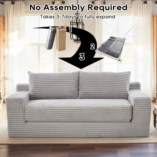 English Elm Memory Foam Convertible Loveseat Corduroy Upholstered Sleeper for Studio Apartments Grey W3561P417887