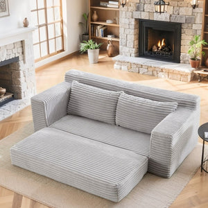 English Elm Memory Foam Convertible Loveseat Corduroy Upholstered Sleeper for Studio Apartments Grey W3561P417887