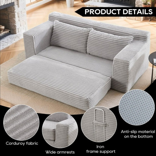English Elm Memory Foam Convertible Loveseat Corduroy Upholstered Sleeper for Studio Apartments Grey W3561P417887