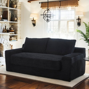 English Elm Memory Foam Convertible Loveseat Corduroy Upholstered Sleeper for Studio Apartments Black W3561P417888