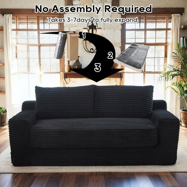 English Elm Memory Foam Convertible Loveseat Corduroy Upholstered Sleeper for Studio Apartments Black W3561P417888