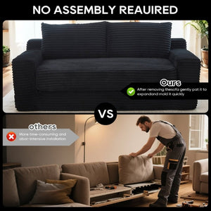 English Elm Memory Foam Convertible Loveseat Corduroy Upholstered Sleeper for Studio Apartments Black W3561P417888