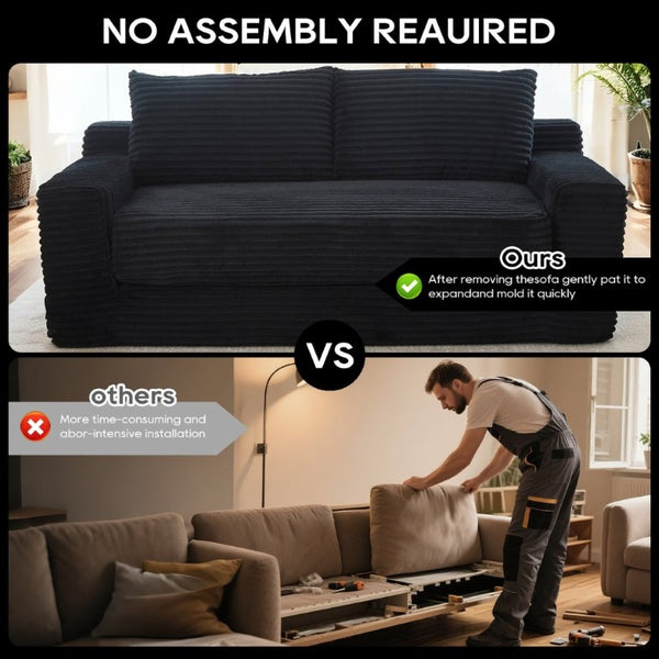 English Elm Memory Foam Convertible Loveseat Corduroy Upholstered Sleeper for Studio Apartments Black W3561P417888