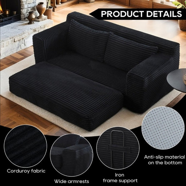 English Elm Memory Foam Convertible Loveseat Corduroy Upholstered Sleeper for Studio Apartments Black W3561P417888