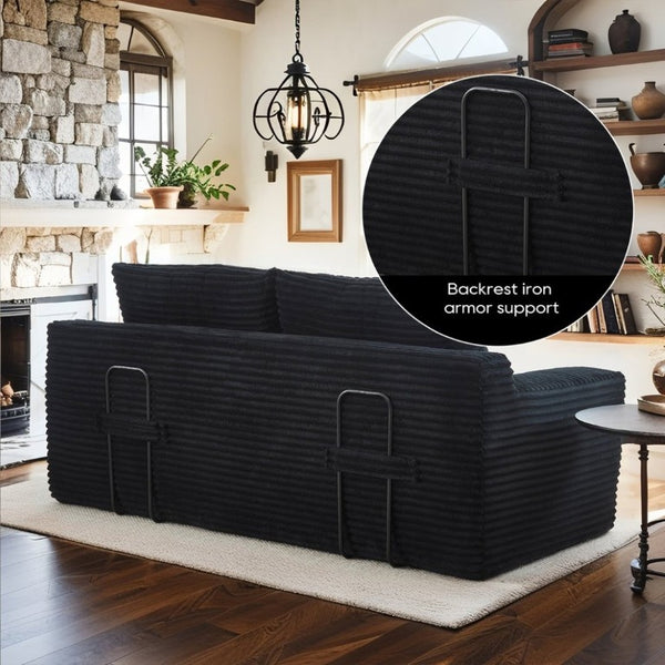 English Elm Memory Foam Convertible Loveseat Corduroy Upholstered Sleeper for Studio Apartments Black W3561P417888