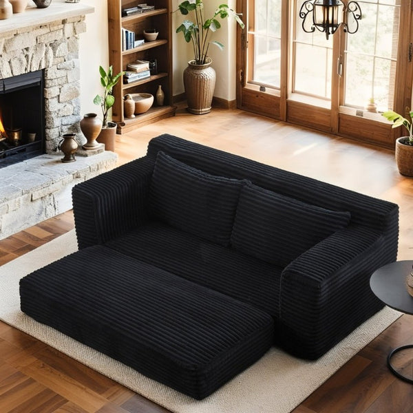 English Elm Memory Foam Convertible Loveseat Corduroy Upholstered Sleeper for Studio Apartments Black W3561P417888