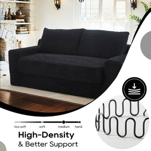 English Elm Memory Foam Convertible Loveseat Corduroy Upholstered Sleeper for Studio Apartments Black W3561P417888