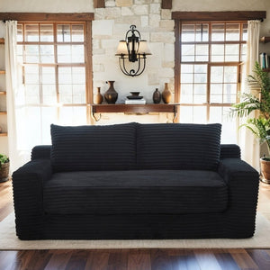 English Elm Memory Foam Convertible Loveseat Corduroy Upholstered Sleeper for Studio Apartments Black W3561P417888