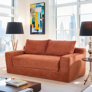 English Elm 56Memory Foam Loveseat Corduroy Convertible Sleeper Compact Couch for Small Spaces Orange W3561P417944