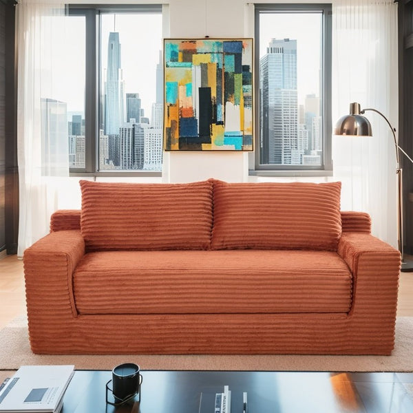 English Elm 56Memory Foam Loveseat Corduroy Convertible Sleeper Compact Couch for Small Spaces Orange W3561P417944