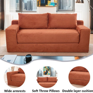 English Elm 56Memory Foam Loveseat Corduroy Convertible Sleeper Compact Couch for Small Spaces Orange W3561P417944