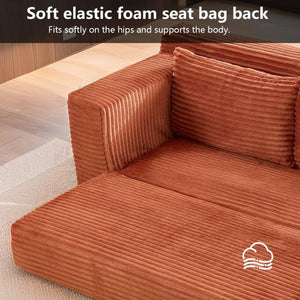 English Elm 56Memory Foam Loveseat Corduroy Convertible Sleeper Compact Couch for Small Spaces Orange W3561P417944